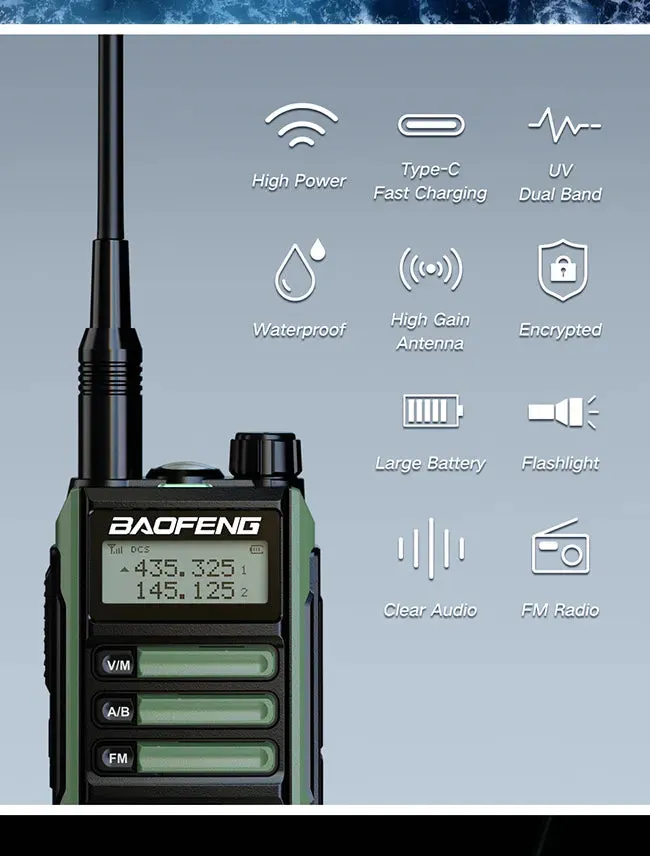 New BaoFeng Walkie Talkie Professional UV16 MAX V2 High Powerful Waterproof VHF UHF Dual Band Two Way Radio Type-C USB Charger