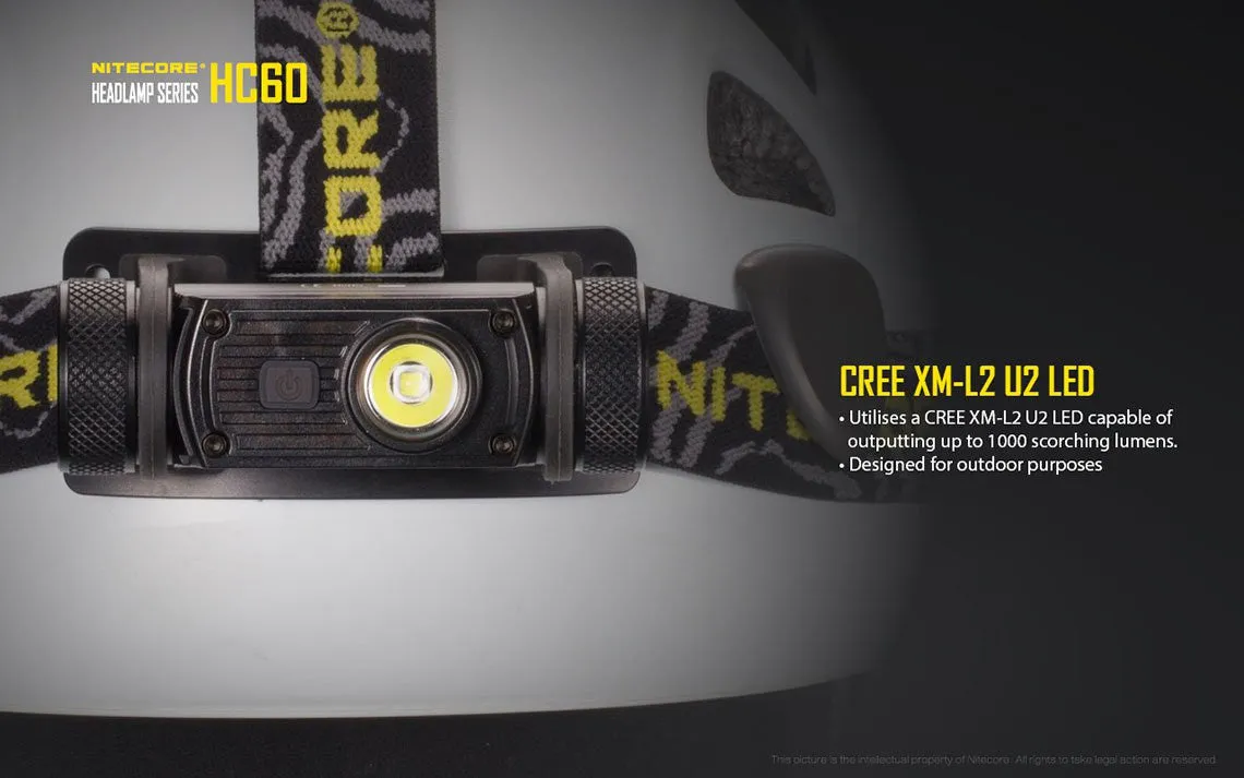 Nitecore HC60 Cree XM-L2 U2 LED Rechargeable Headlamp 1000 Lumens