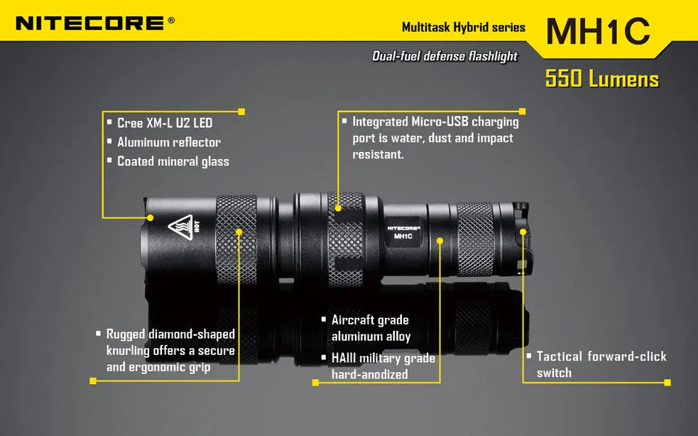 NiteCore MH1C 550 Lumen CREE XM-L U2 LED Flashlight