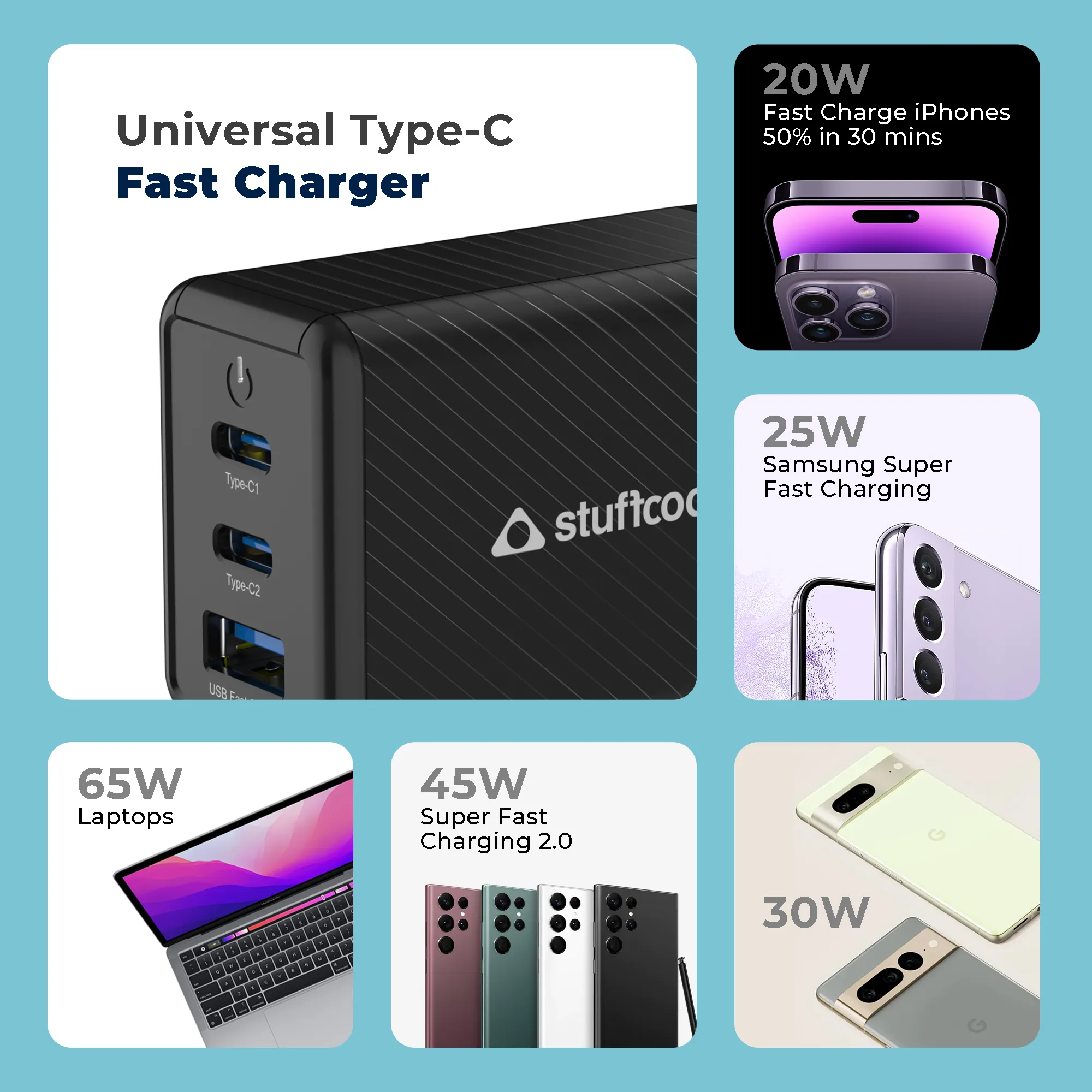 Nova PD65W Multi Port 2 Type C & 1 USB A GaN Charger