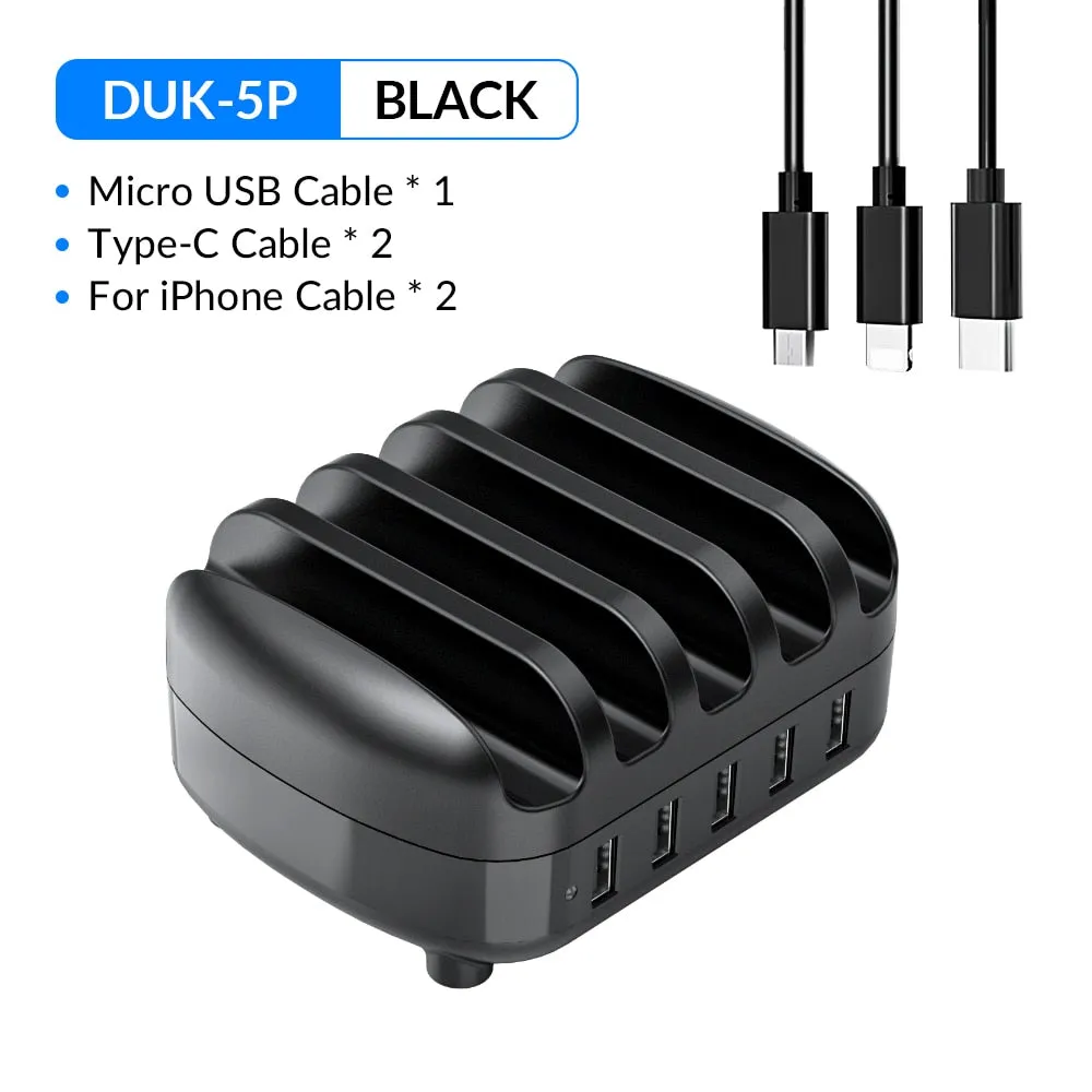 ORICO 5 Ports USB Charging Station Dock with Holder 40W 5V2.4A USB Charging Free USB Cable for iPhone PC Tablet