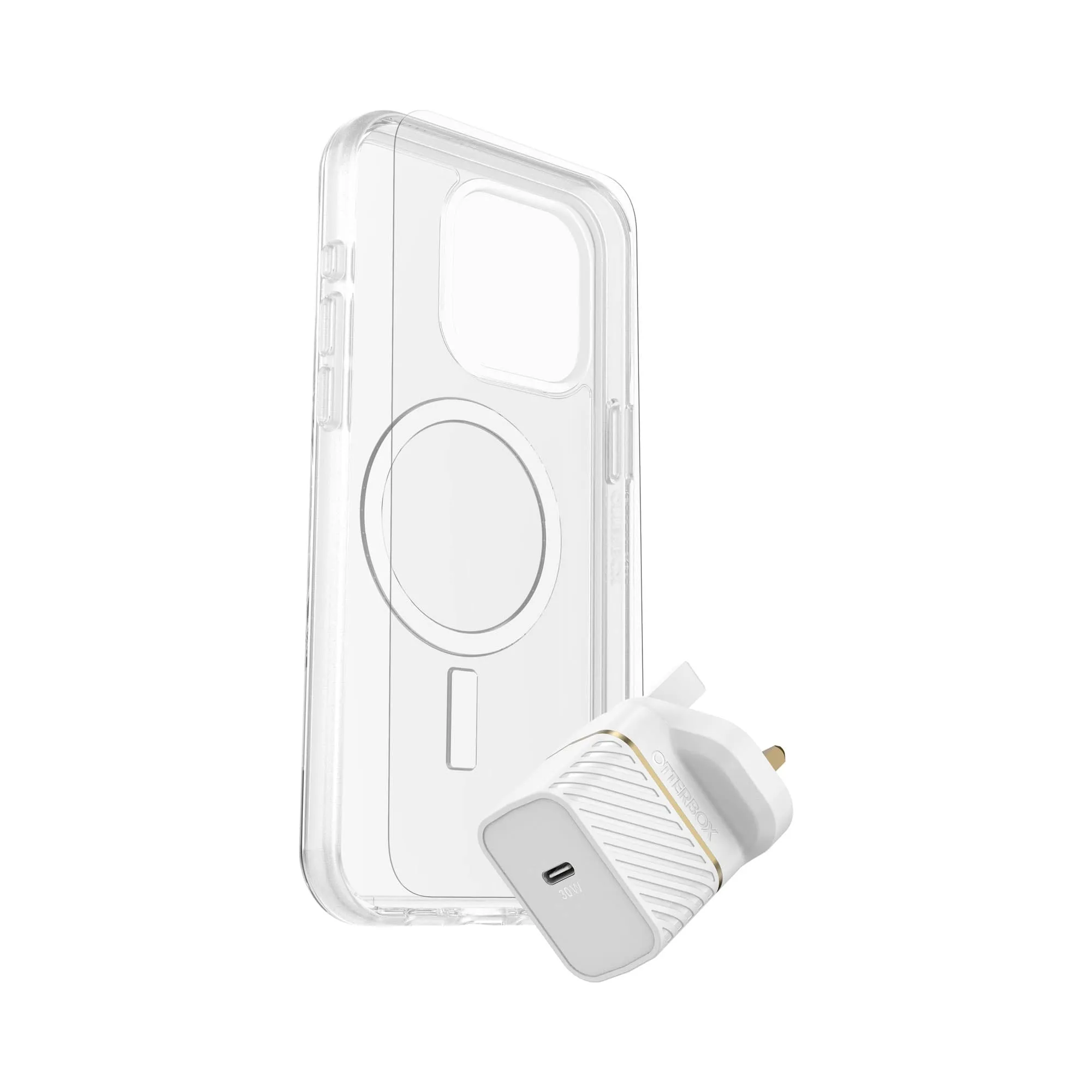 OtterBox KIT for iPhone 15 Pro Max - Symmetry  Clear Cover with MagSafe / Glass Screen Protector / 30W Charger