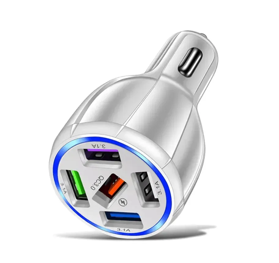 PBG 5 Port USB Fast Car Charger with LED Display Charge 5 Devices at once