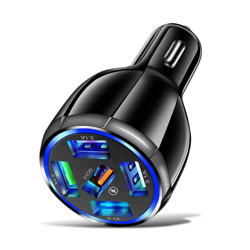 PBG 5 Port USB Fast Car Charger with LED Display Charge 5 Devices at once