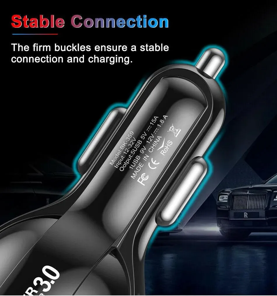 PBG 5 Port USB Fast Car Charger with LED Display Charge 5 Devices at once