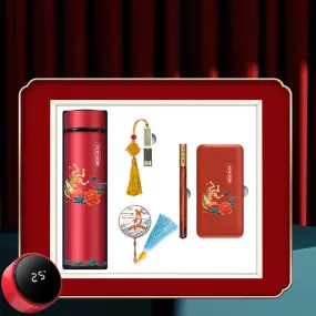 Peony Pattern Chinese Style Smart Thermos Power Bank Ball Pen USB Bookmark Gift Box