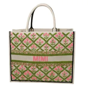 Personalized Beaded Block Print Tote