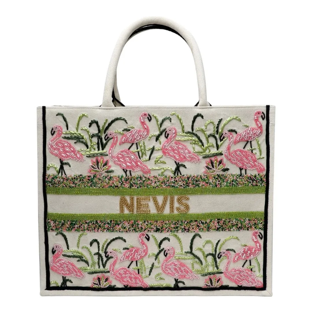 Personalized Beaded Flamingo Tote