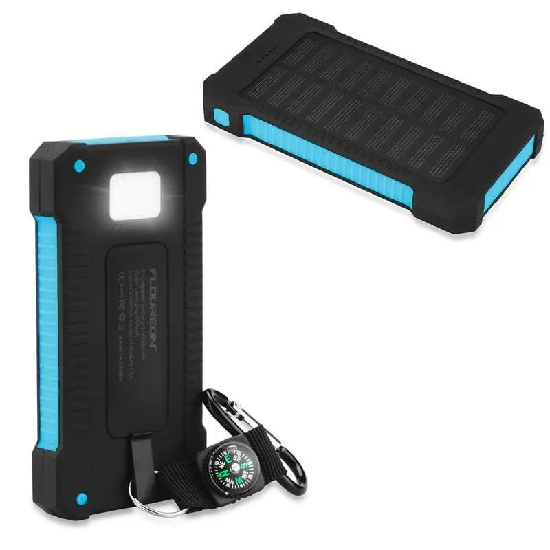 Portable 10,000mAH Waterproof / Shockproof Solar Dual-USB Charger and LED Light