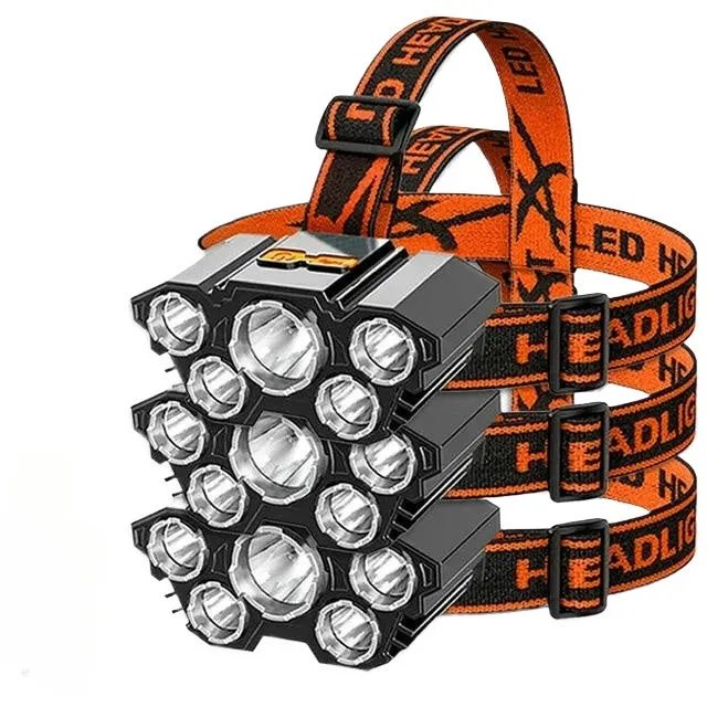 Portable 5 LED Strong Light Headlight Built in 18650 Battery USB Rechargeable Head Flashlight Outdoor Camping Fishing Headlamp