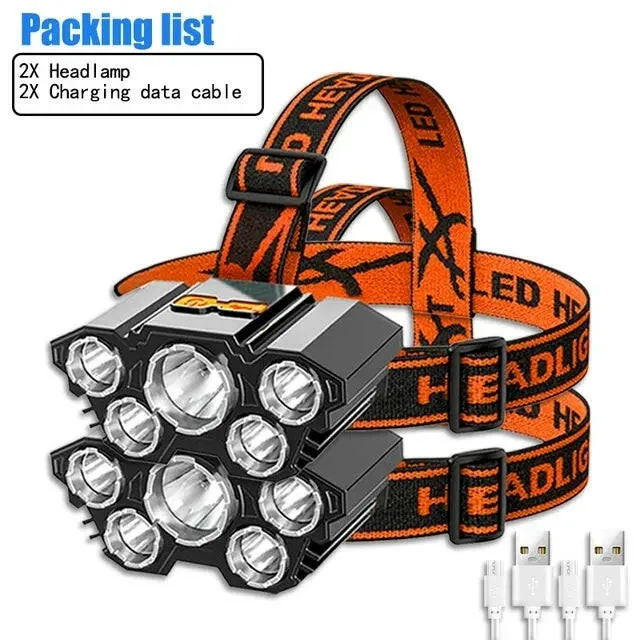 Portable 5 LED Strong Light Headlight Built in 18650 Battery USB Rechargeable Head Flashlight Outdoor Camping Fishing Headlamp