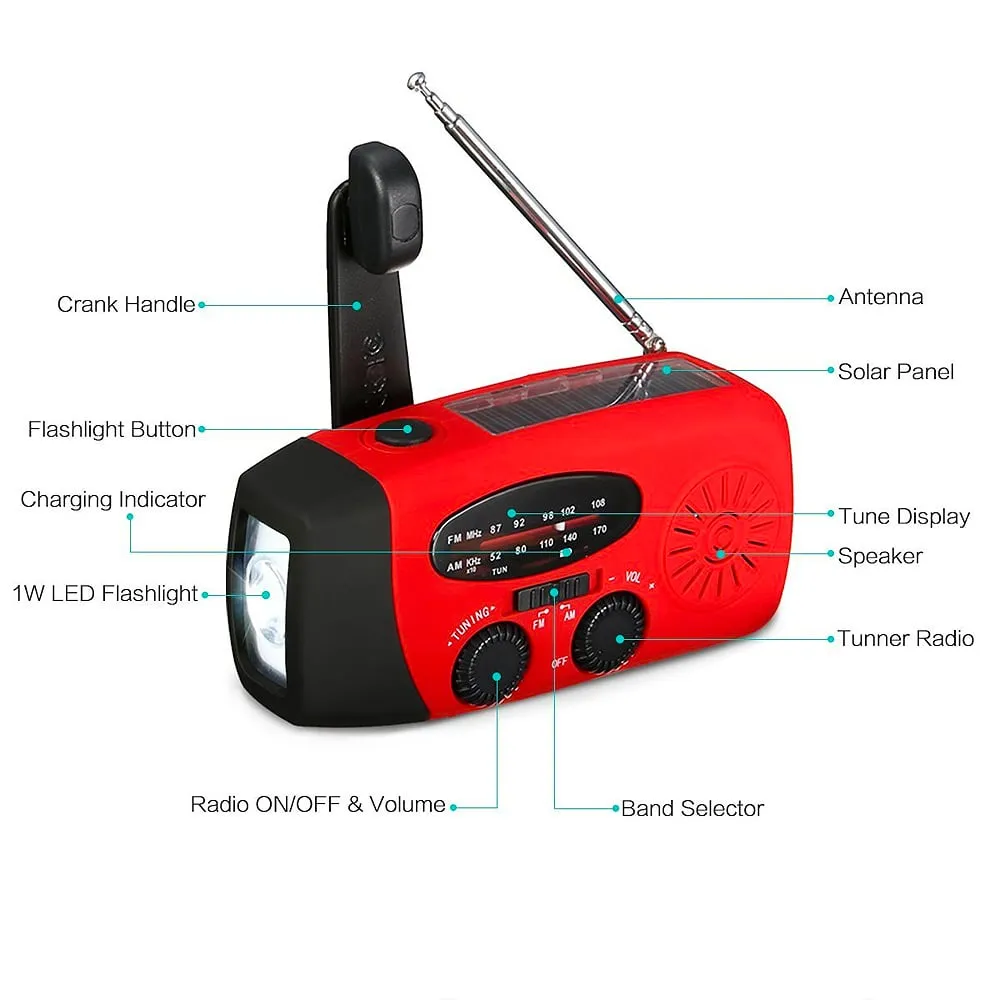 Portable Emergency Solar/Dynamo/DC & AM/FM/NOAA Radio & LED Flashlight & 1000mAh Charger Power Bank Stealth Angel Survival