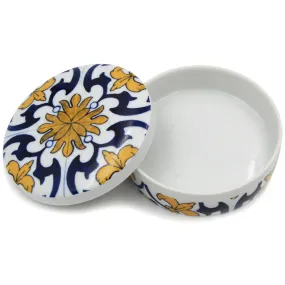 Portuguese Ceramic Tiles Porcelain Round Jewelry Box