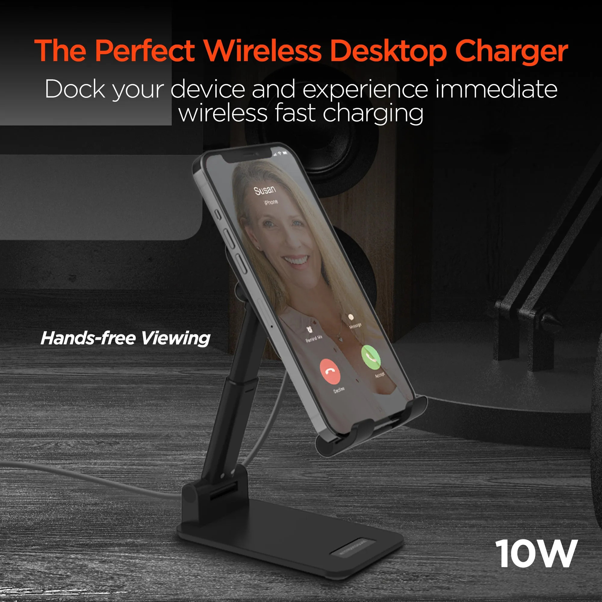 PowerFold 10W Wireless Fast Charging Stand | Black