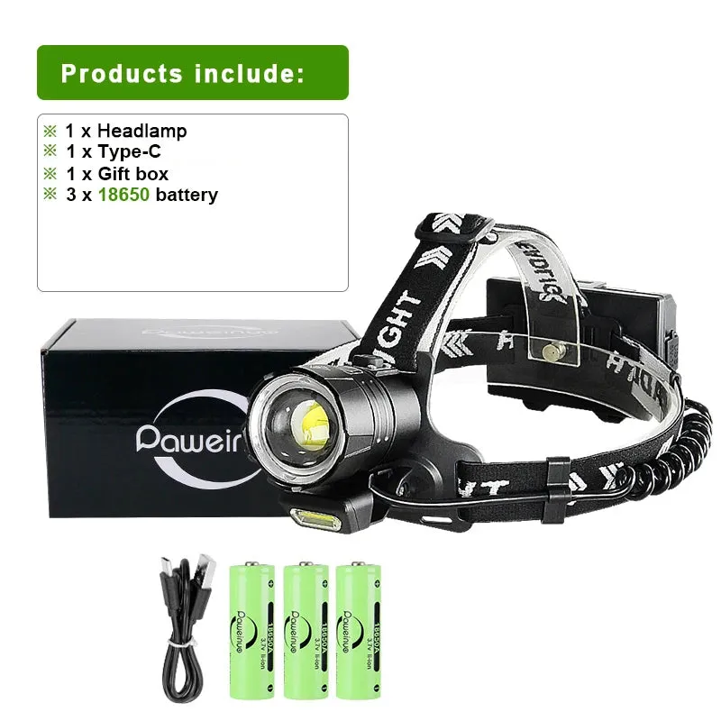 Powerful XHP360 LED Headlamp Super Bright USB Rechargeable Head Lamps High Power Zoomable Headlight Camping Fishing Head Lantern