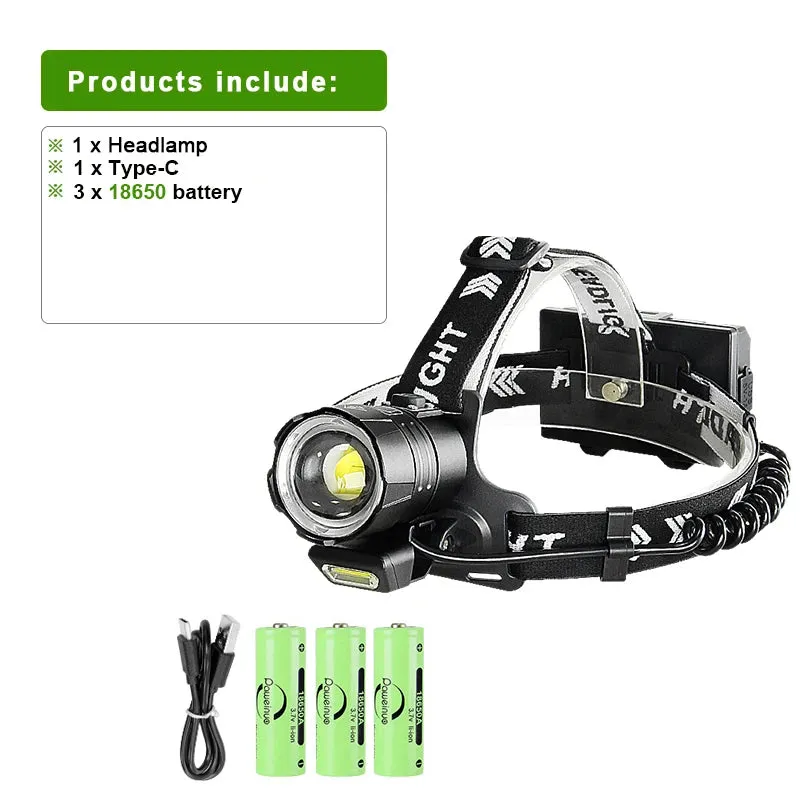 Powerful XHP360 LED Headlamp Super Bright USB Rechargeable Head Lamps High Power Zoomable Headlight Camping Fishing Head Lantern