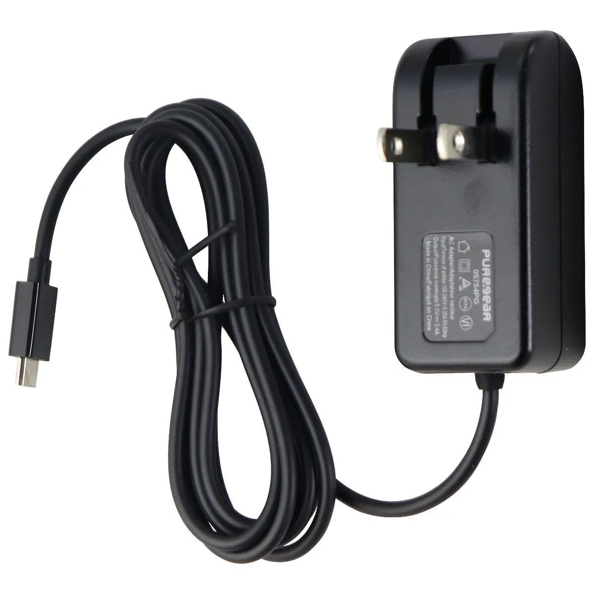 PureGear 12W 2.4A Wall Charger with 5Ft Micro USB Connector Cable - Black