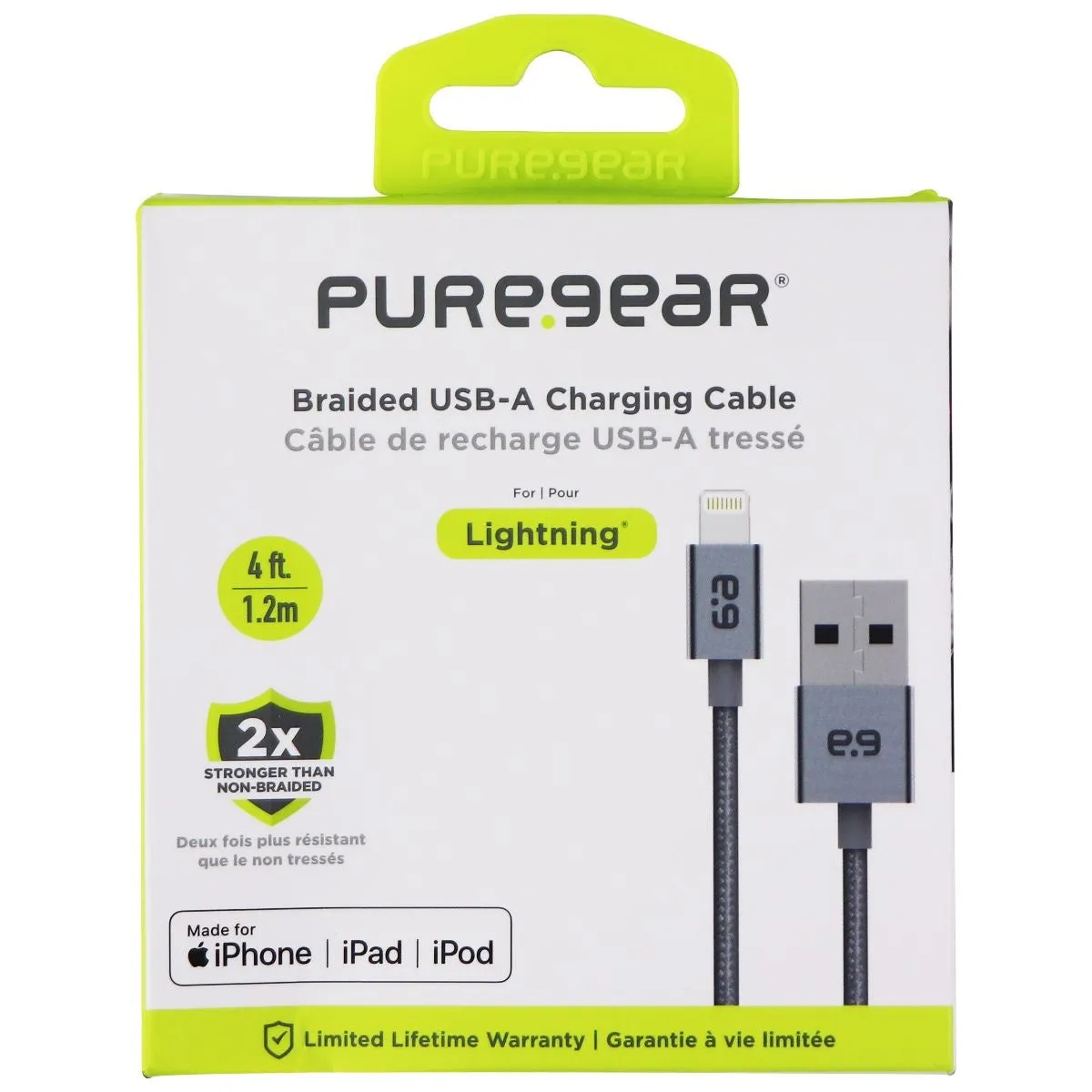 PureGear (4-Ft) Lightning 8-Pin to USB Charge/Sync Braided Cable - Gray