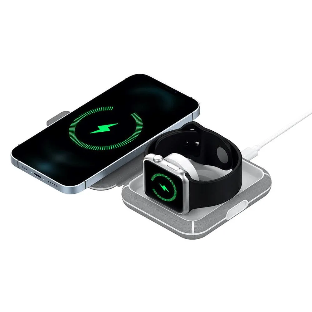 Puro Bærbar 2-in-1 Trådløs Oplader til Apple Watch - USB-C - MagSafe Kompatibel - Grå / Hvid