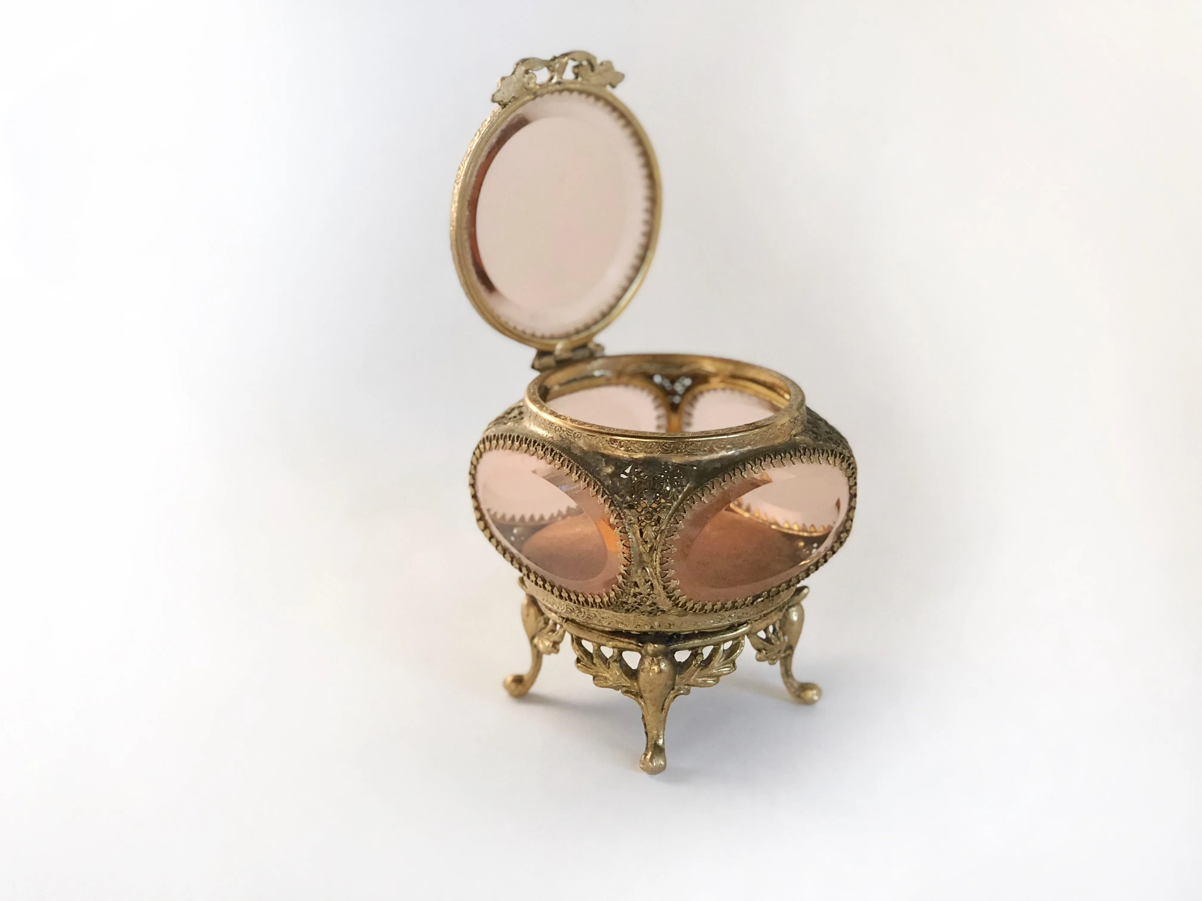 Rare Amber Tinted French Victorian Jewelry Box