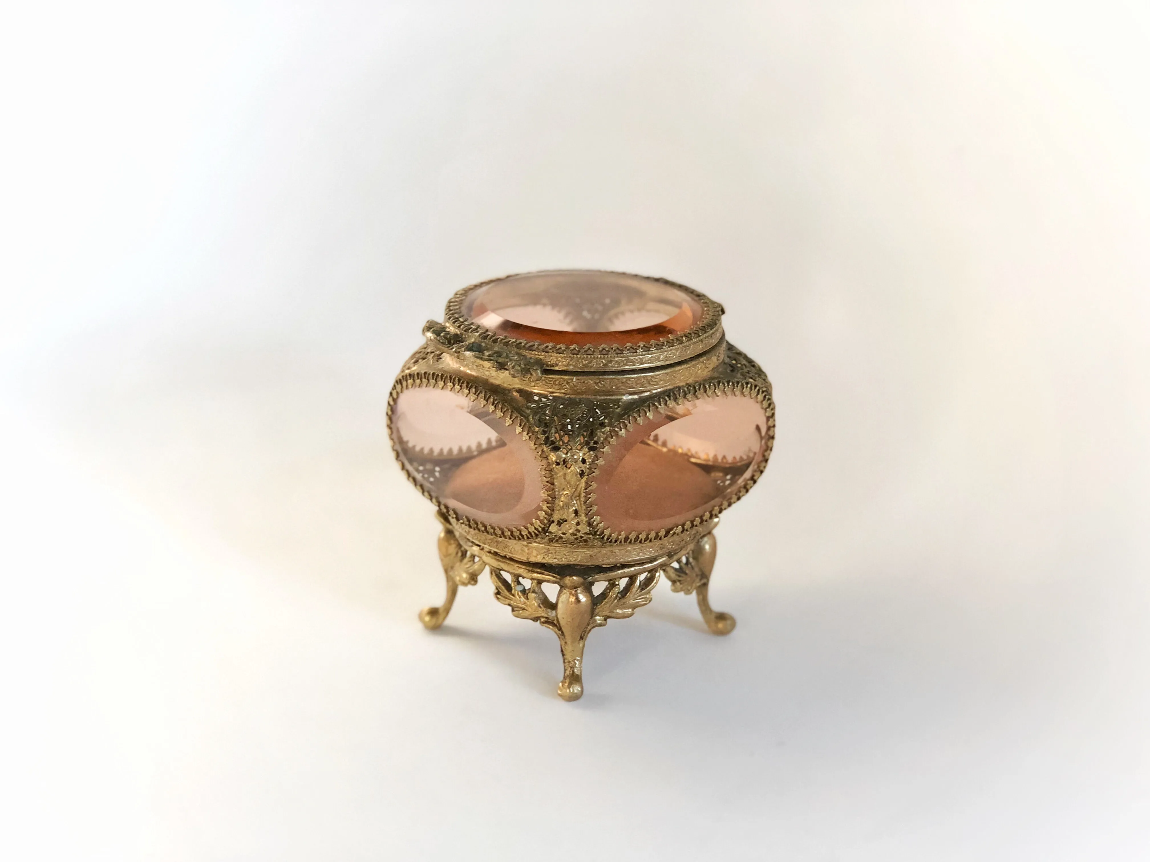 Rare Amber Tinted French Victorian Jewelry Box