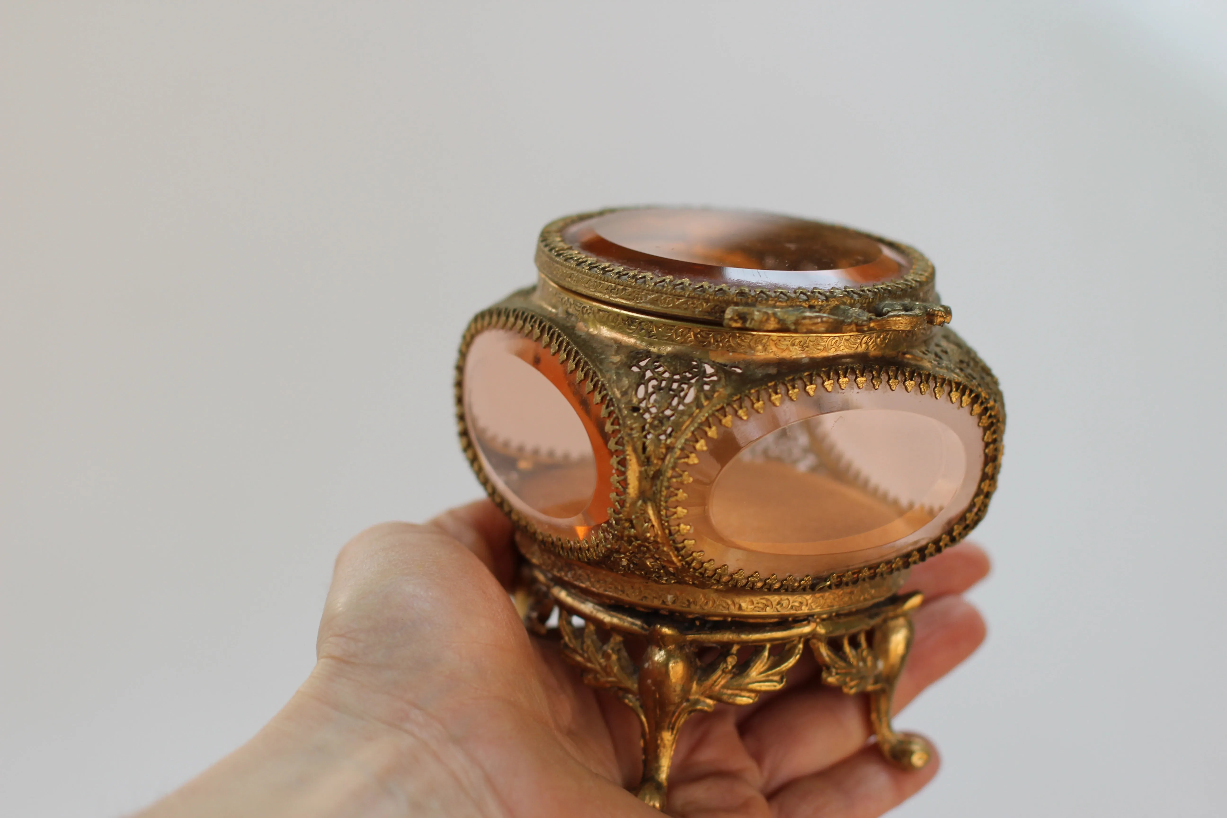 Rare Amber Tinted French Victorian Jewelry Box