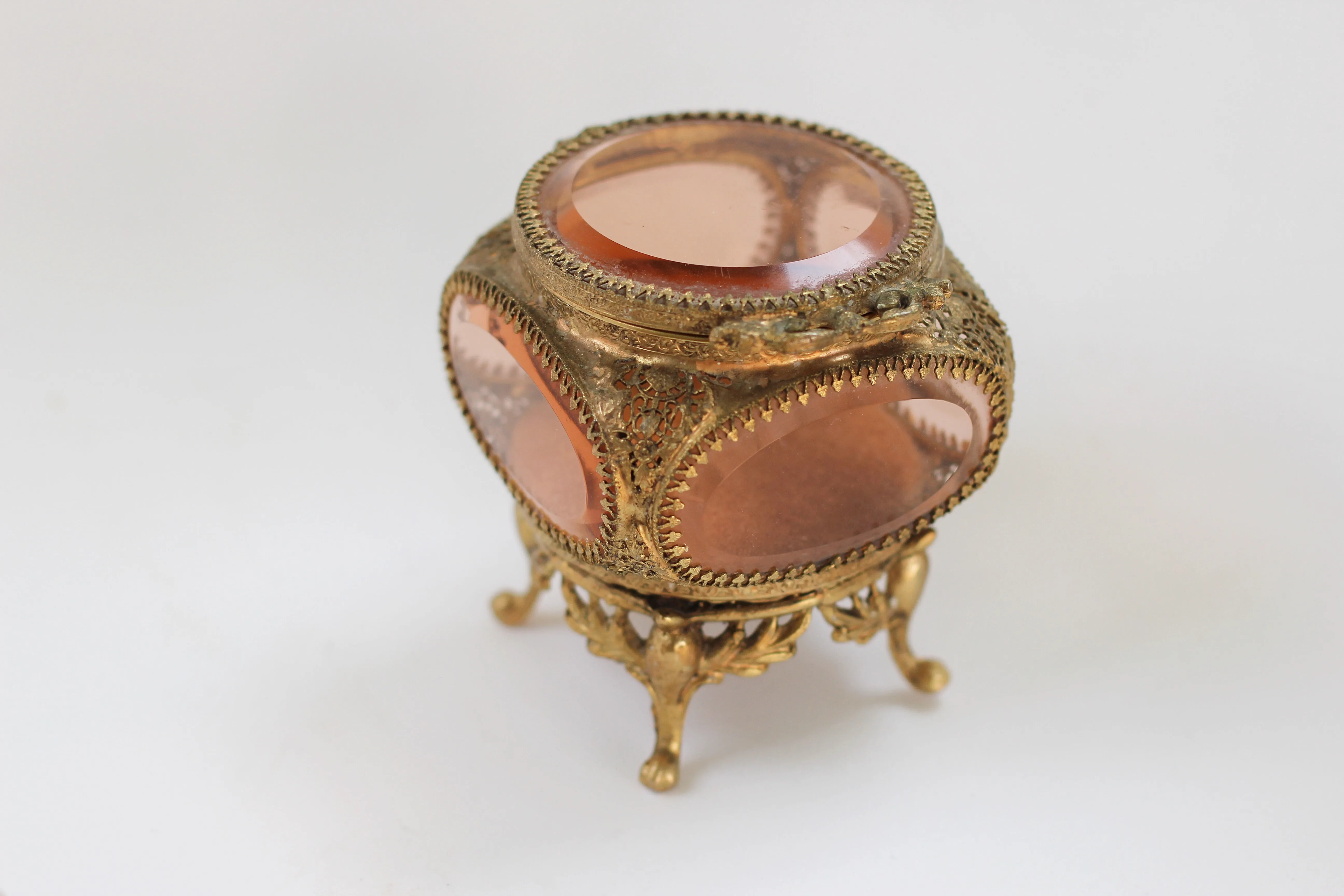 Rare Amber Tinted French Victorian Jewelry Box