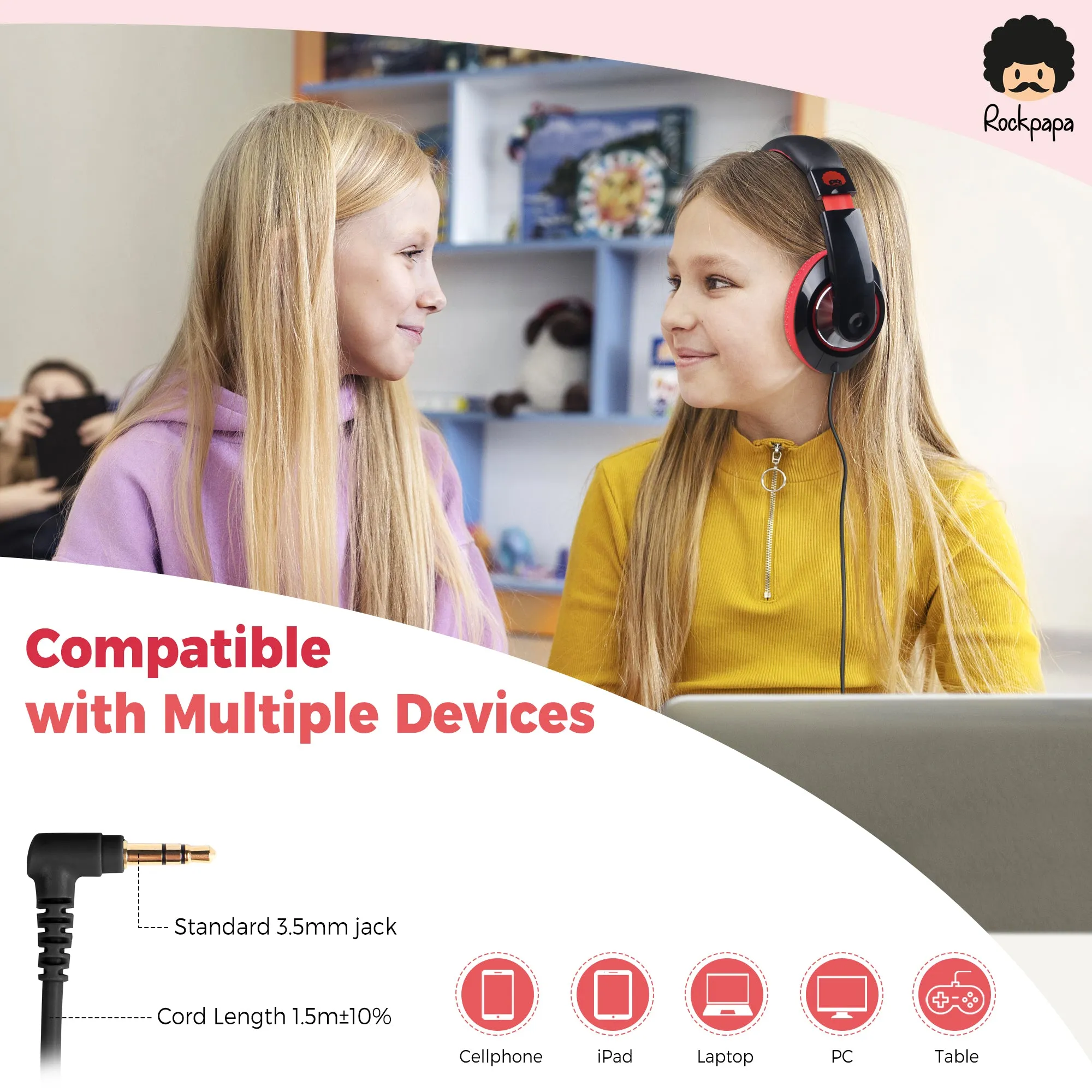 Rockpapa Comfort Kids Headphones w/o Microphone for School Travel