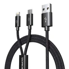 Romoss Usb A To Lightning And Micro 1.5M Cable Space Grey Nylon Braided Cable