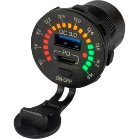 Round Rainbow Voltmeter W/USB & USB-C Power Socket