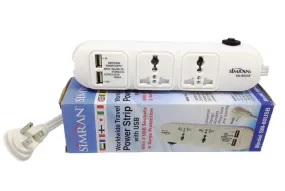 SM-80USB - 100V-250V Universal Power Strip with 2 USB Charging Ports for Worldwide Travel WHITE