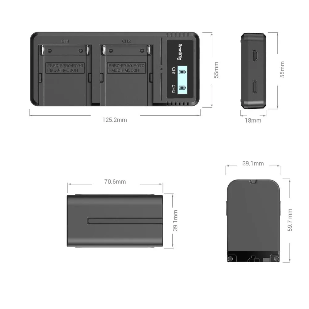 SmallRig NP-F970 Rechargeable Preplacement Battery (2-Pack) 7.2V 7800mAh with 5V 9V USB Type C Dual Battery Charger Kit for Sony HXR-NX5R, HXR-NX100, HXR-MC1500C, HXR-MC2500, HDR-FX1000E, HDR-AX2000E Video Cameras, Studio Equipment | 3823