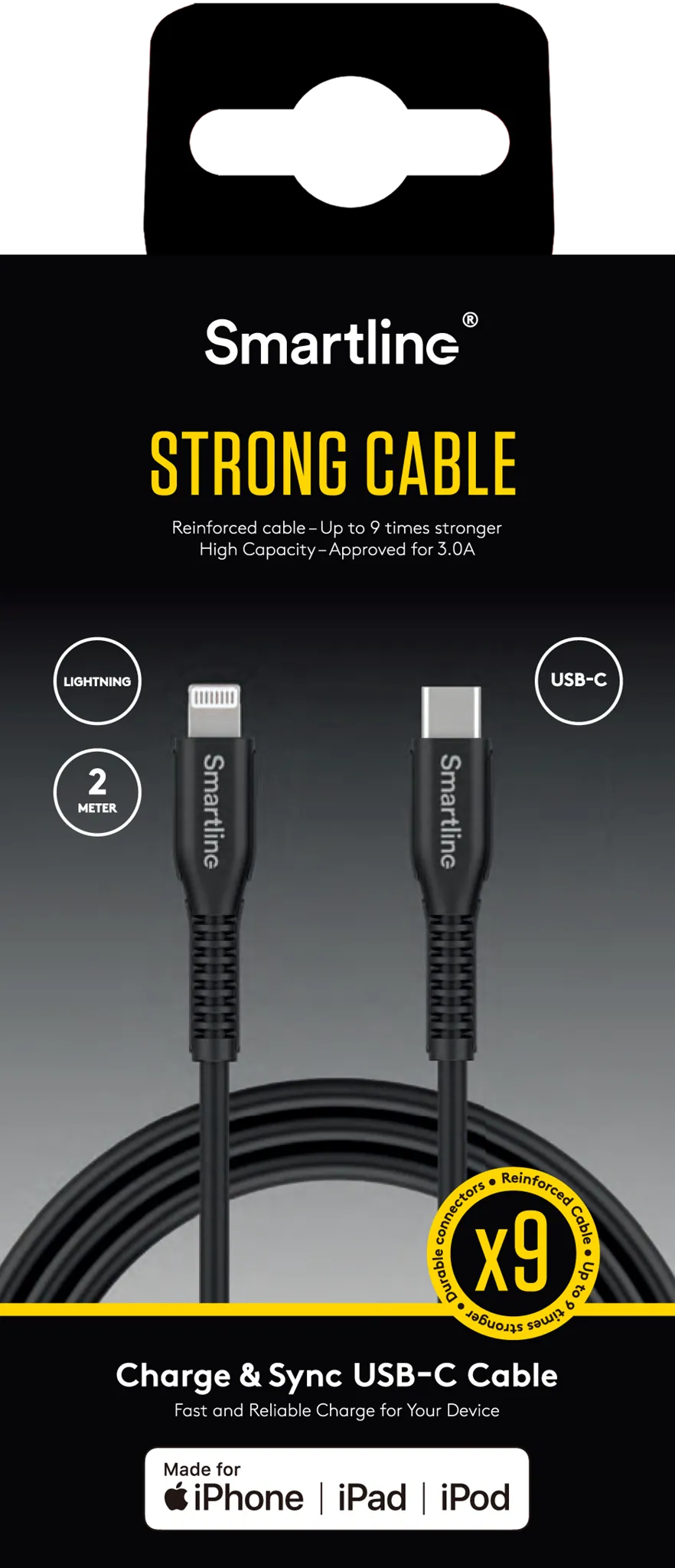 Smartline Strong 15W USB-C til Lightning Kabel 2 m. - Sort