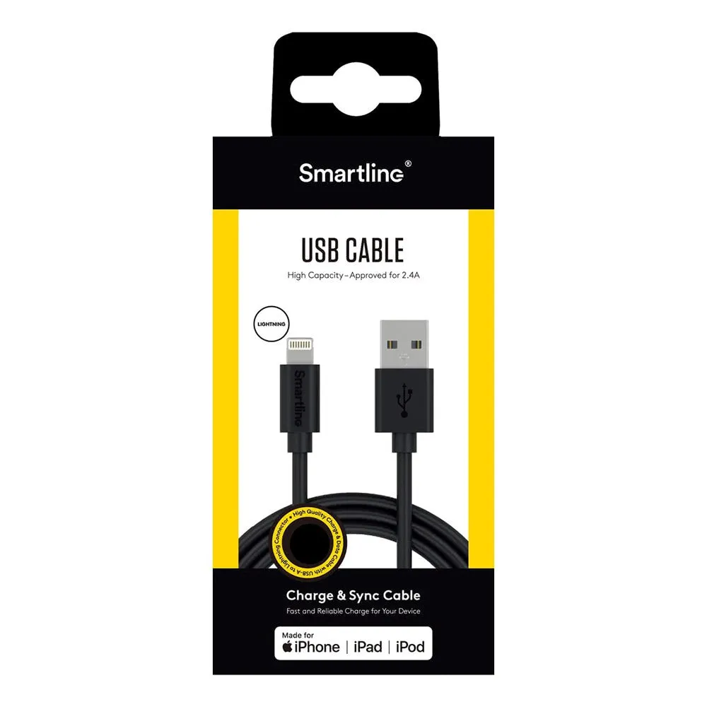 Smartline USB-A til Lightning Kabel 1 m. - Sort