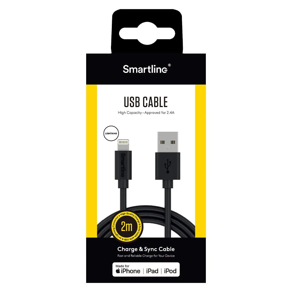 Smartline USB-A til Lightning Kabel 2 m. - Sort