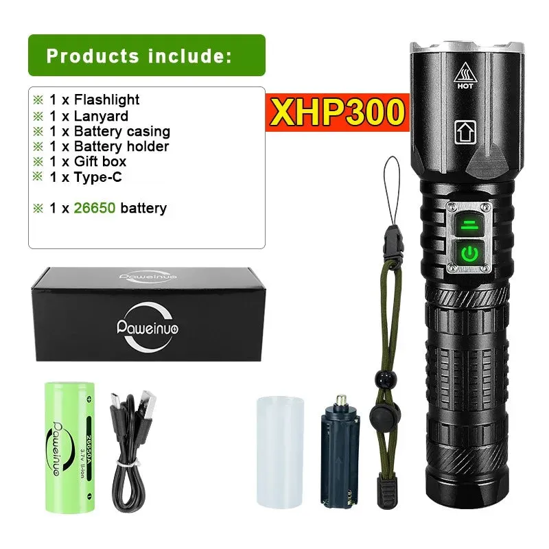 Super XHP300 Most Powerful LED Flashlight USB Rechargeable Torch XHP100 Tactical High Power Led Flashlight 18650 Hand Lamp Light