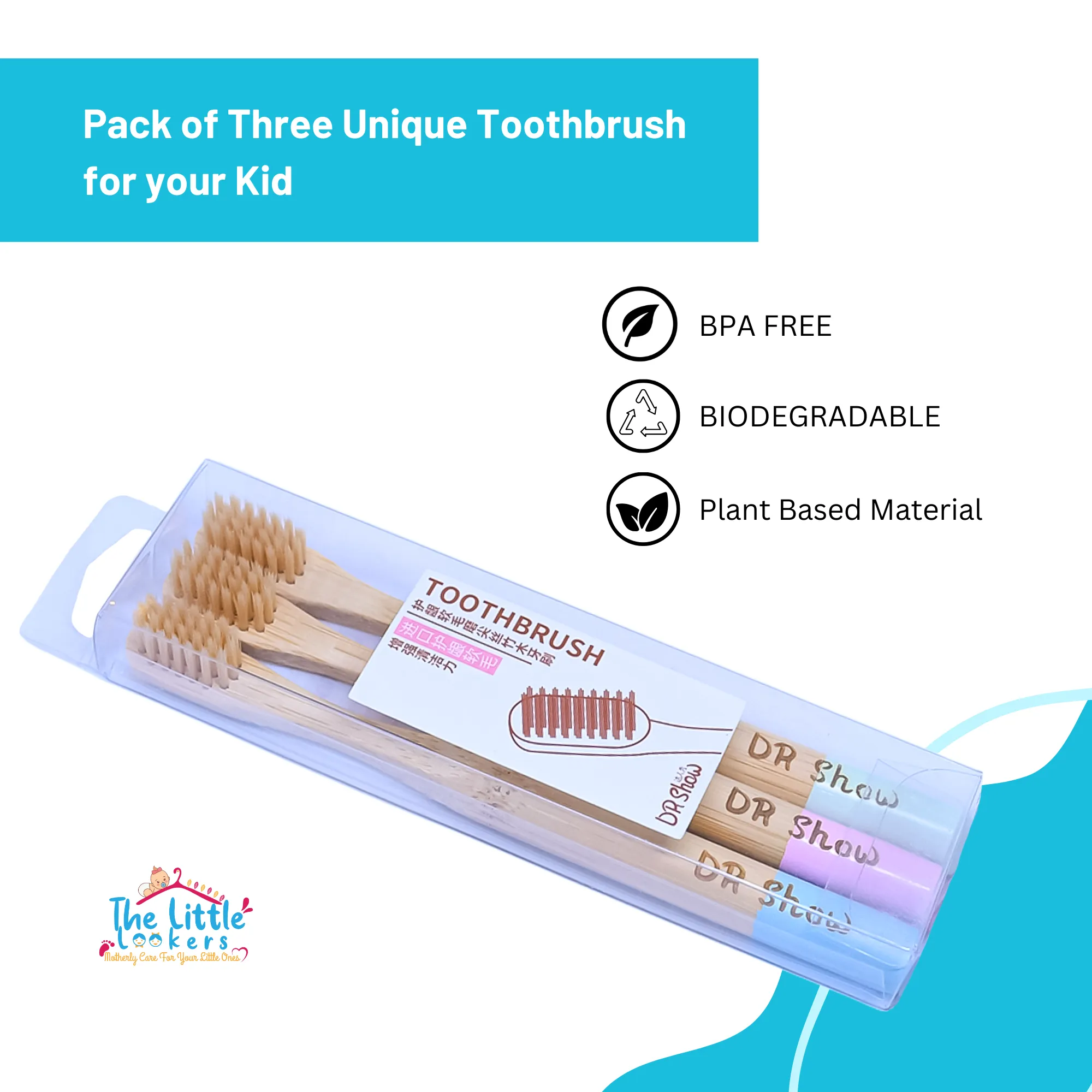 THE LITTLE LOOKERS Natural Bamboo Baby Toothbrush with Sensitive Gentle Soft Bristles for Babies/ Kids/Toddlers - Multicolor (Pack of 3)