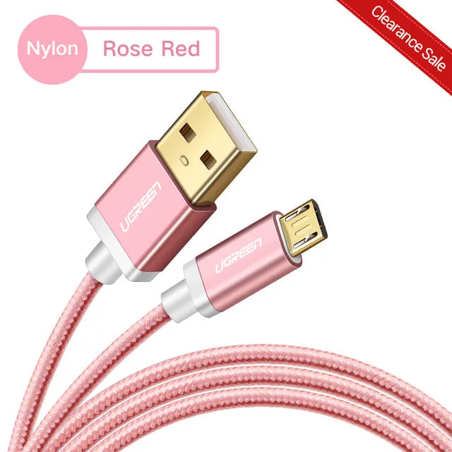 Ugreen Micro USB Cable 2.4A Nylon Fast Charge USB Data Cable for Samsung Xiaomi LG Tablet Android Mobile Phone USB Charging Cord