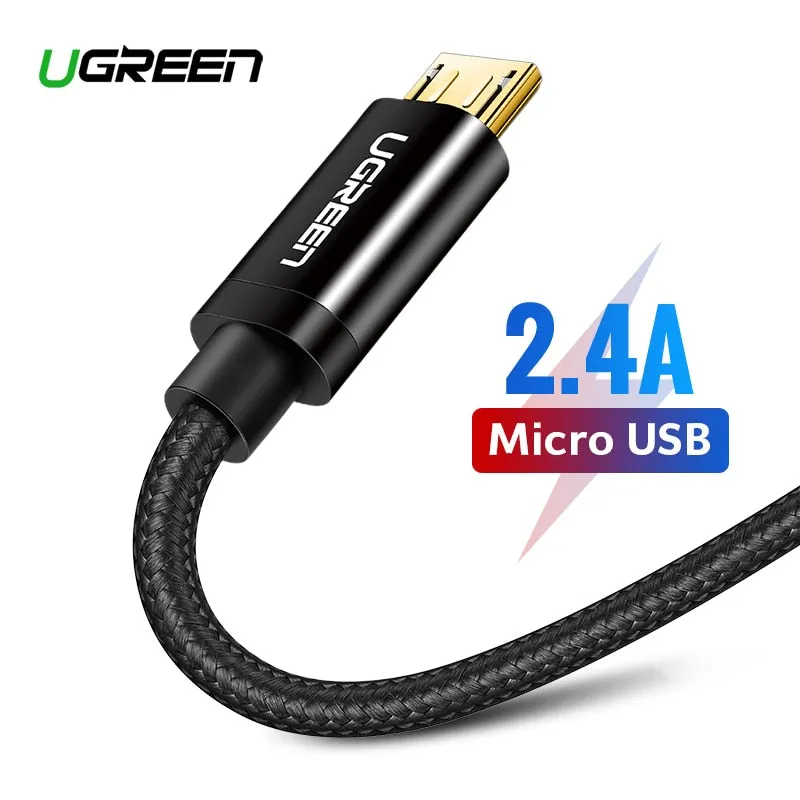 Ugreen Micro USB Cable 2.4A Nylon Fast Charge USB Data Cable for Samsung Xiaomi LG Tablet Android Mobile Phone USB Charging Cord