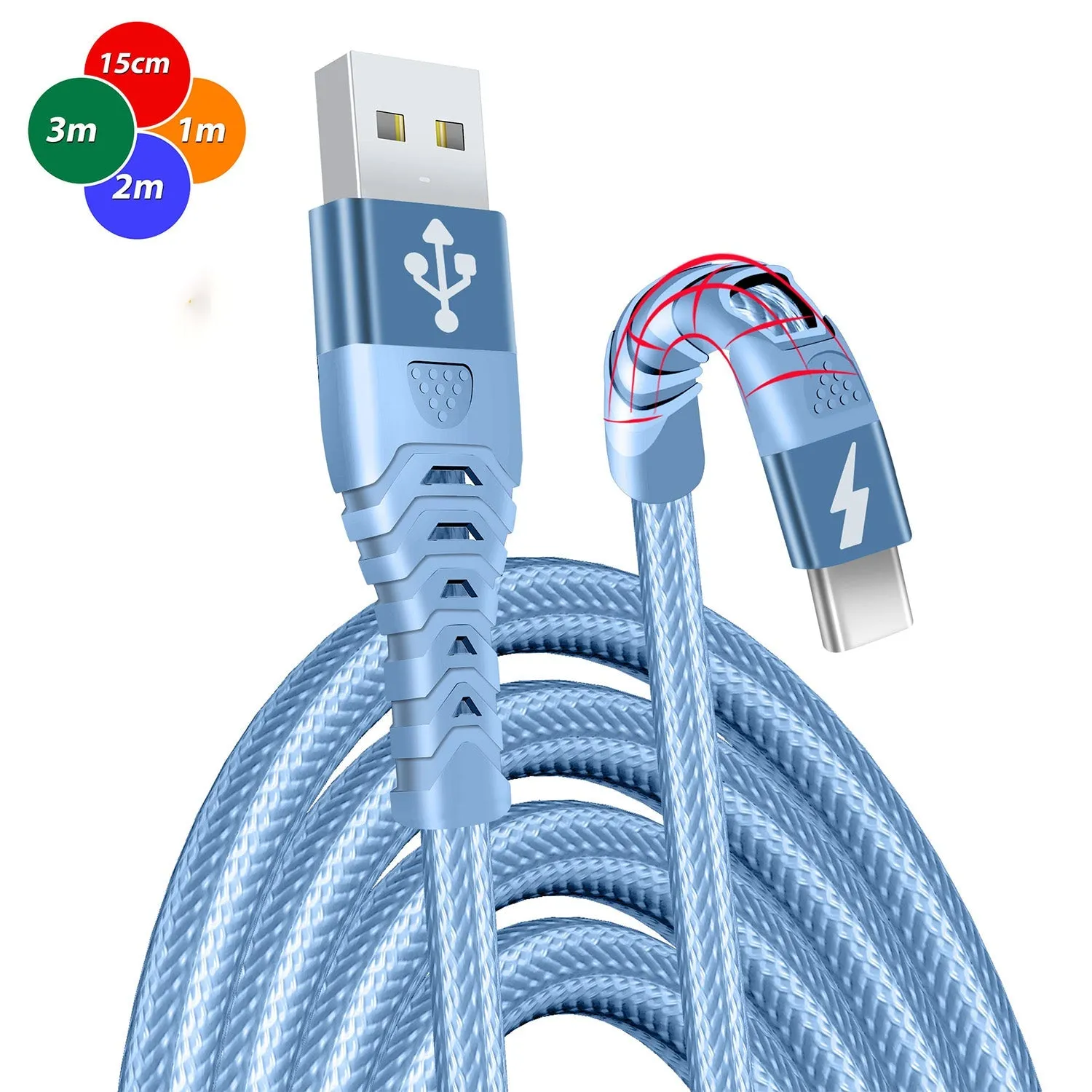 USB C Charger Cable Braided Fast Phone Charger Heavy-Duty Type C Charger Cable Long Lead 2m 3m