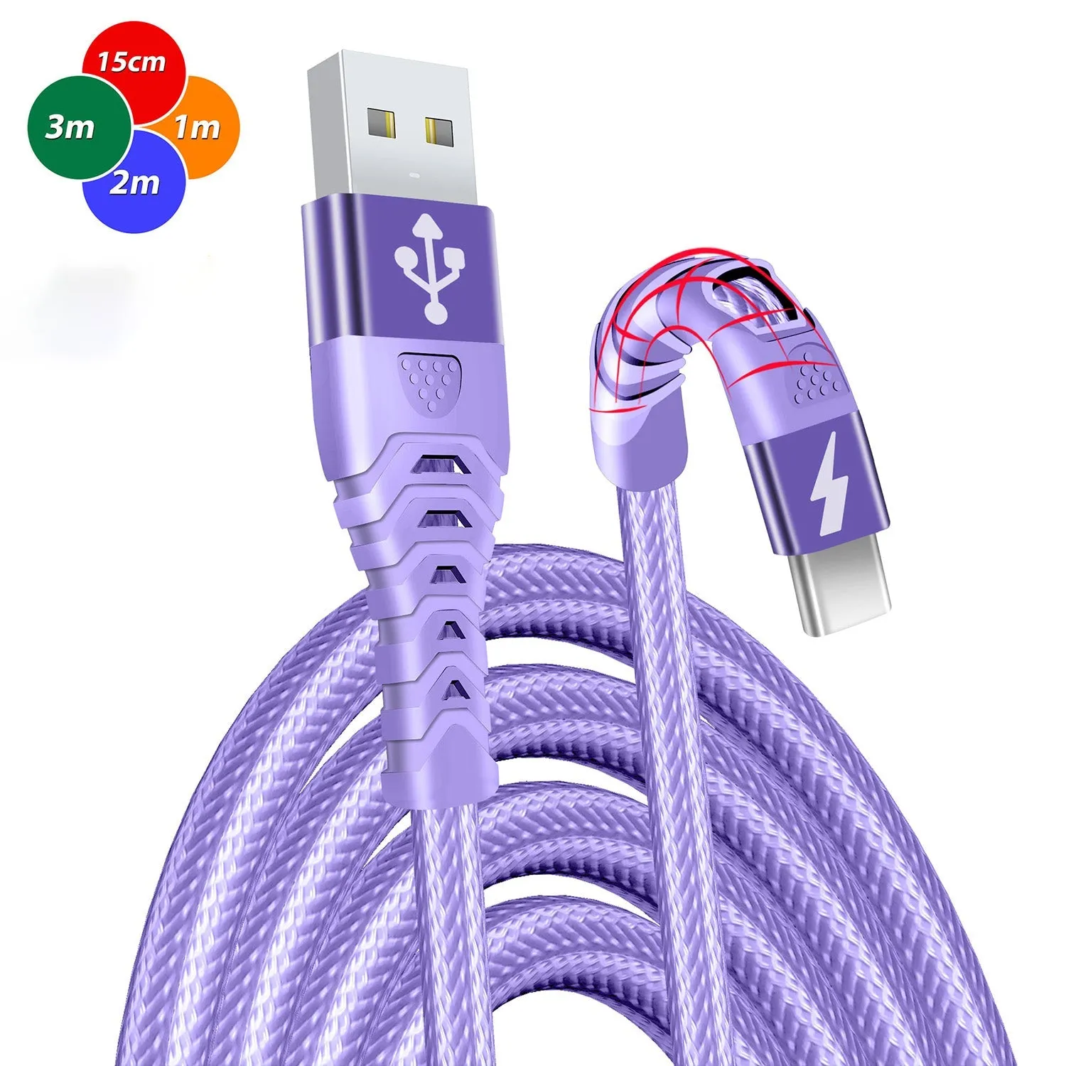 USB C Charger Cable Braided Fast Phone Charger Heavy-Duty Type C Charger Cable Long Lead 2m 3m