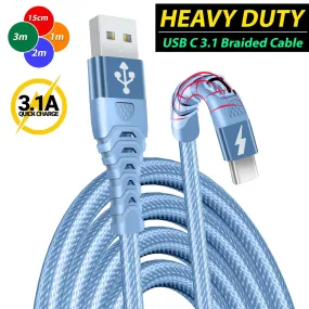 USB C Charger Cable Braided Fast Phone Charger Heavy-Duty Type C Charger Cable Long Lead 2m 3m