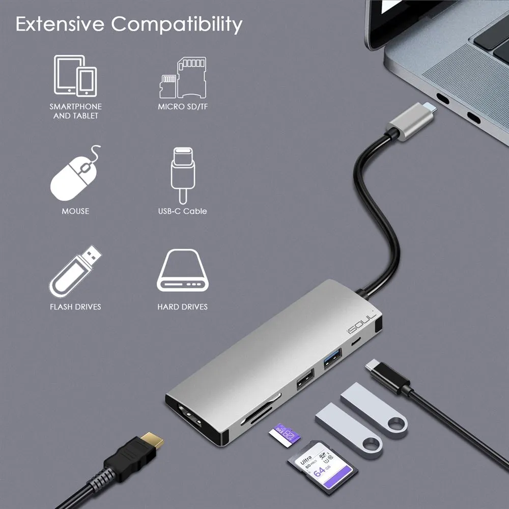 USB C Hub Multiport HDMI, Micro SD/TF, USB-A, PD Power Delivery