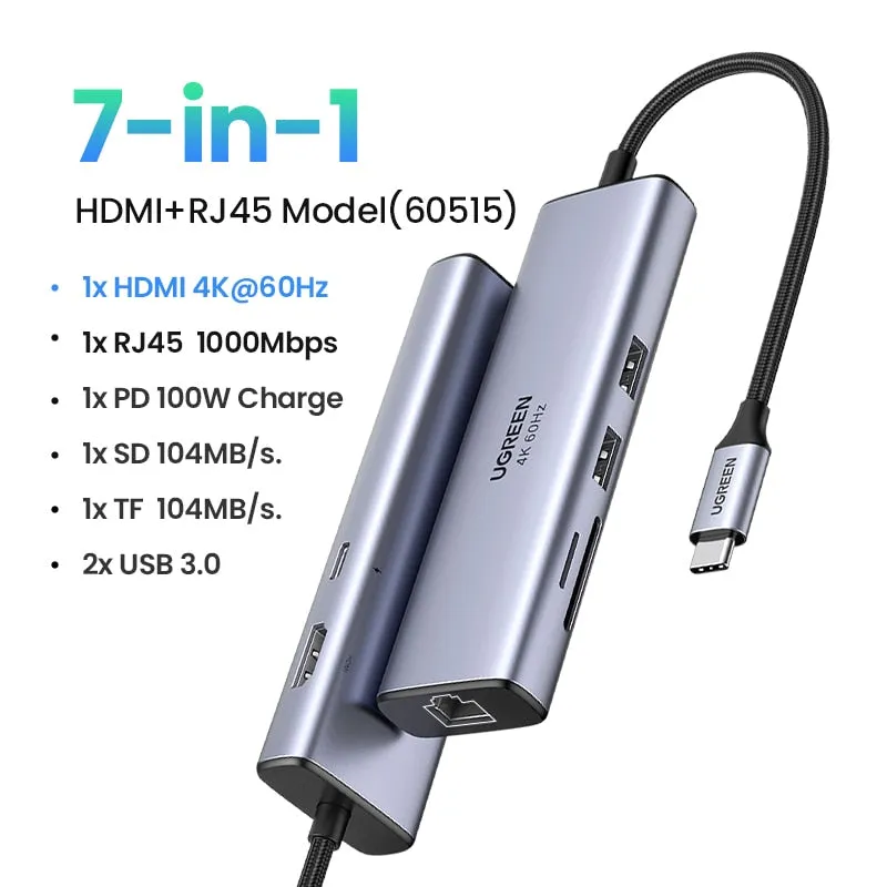 USB HUB 4K HDMI Adapter USB C to RJ45 USB 3.0 PD 100W Dock for MacBook Pro Air M2 M1 USB-C Type C 3.1 Splitter USB C HUB (New)