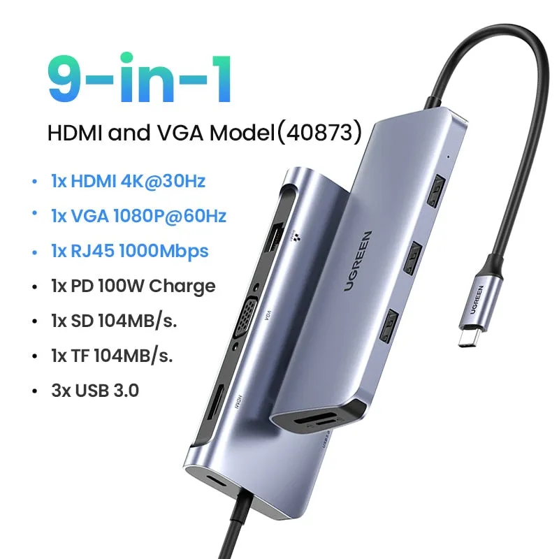 USB HUB 4K HDMI Adapter USB C to RJ45 USB 3.0 PD 100W Dock for MacBook Pro Air M2 M1 USB-C Type C 3.1 Splitter USB C HUB (New)