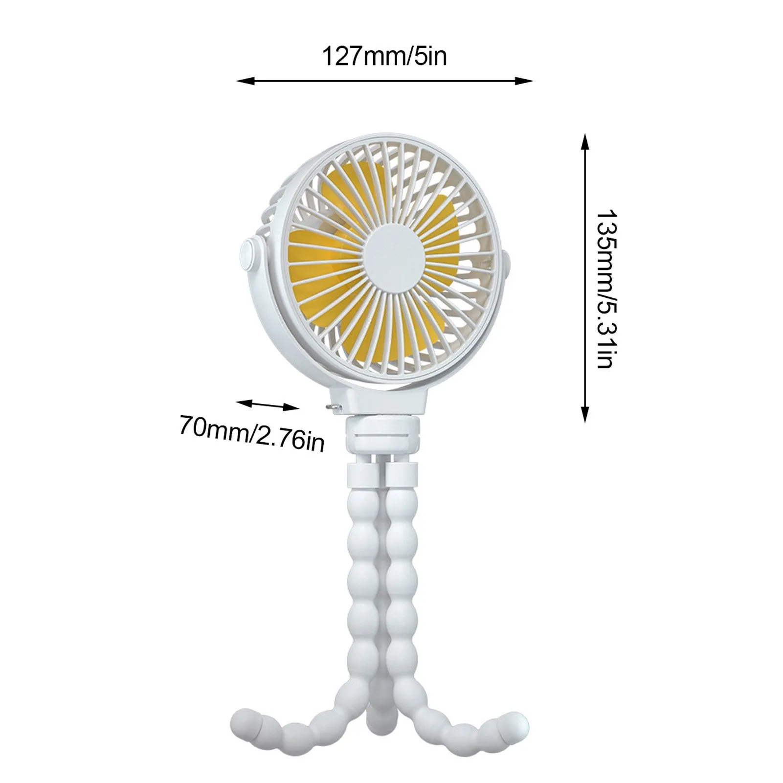 USB Rechargeable Flexible Tripod Baby Stroller Fan-White