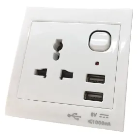 USB Wall Socket with Dual USB Charging Port Wall Charger 5V- 1000mA,2000mA (White).