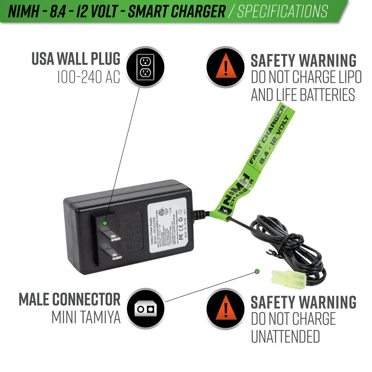 Valken 8.4V-12V NiMH Airsoft AEG Battery Fast Smart Charger