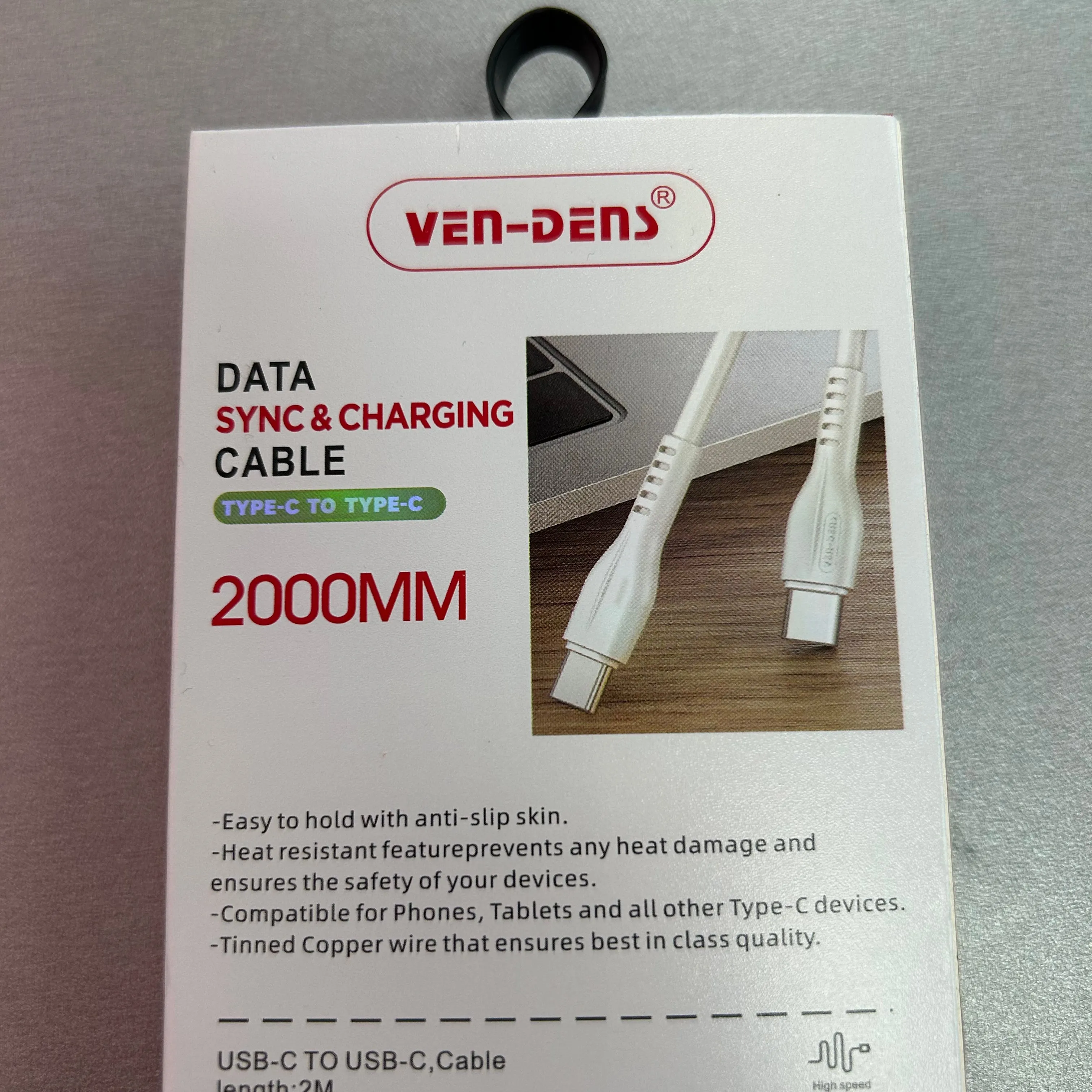 VenDens Data and Charging Type C-C Cable (2 Metres)