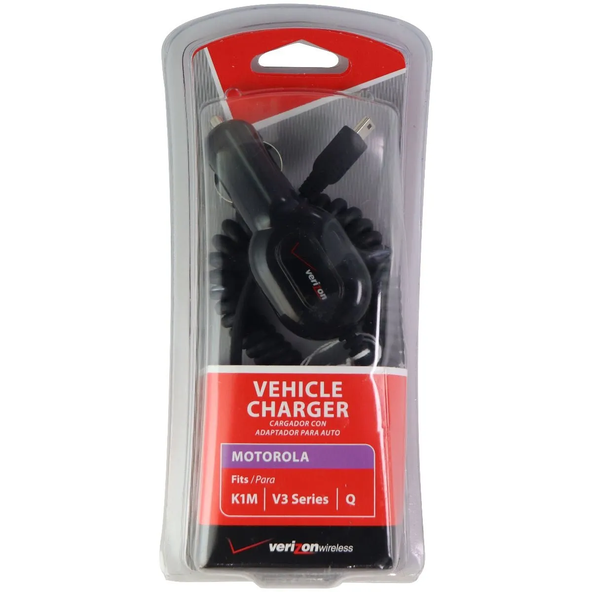 Verizon Mini-USB Coiled Vehicle Charger for Motorola K1M / V3 Series / Q - Black